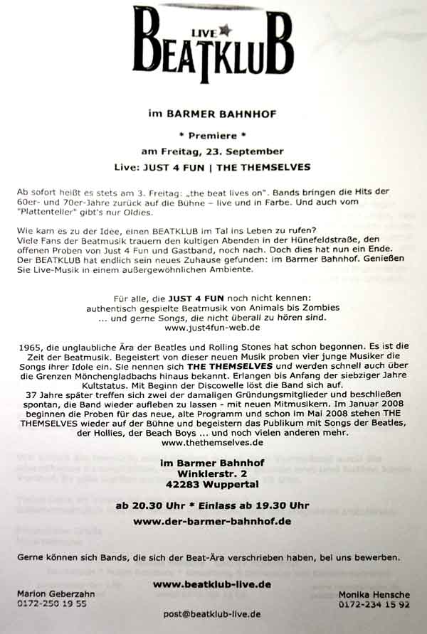 Medien Information zum Beatclub im Barmer Bahnhof