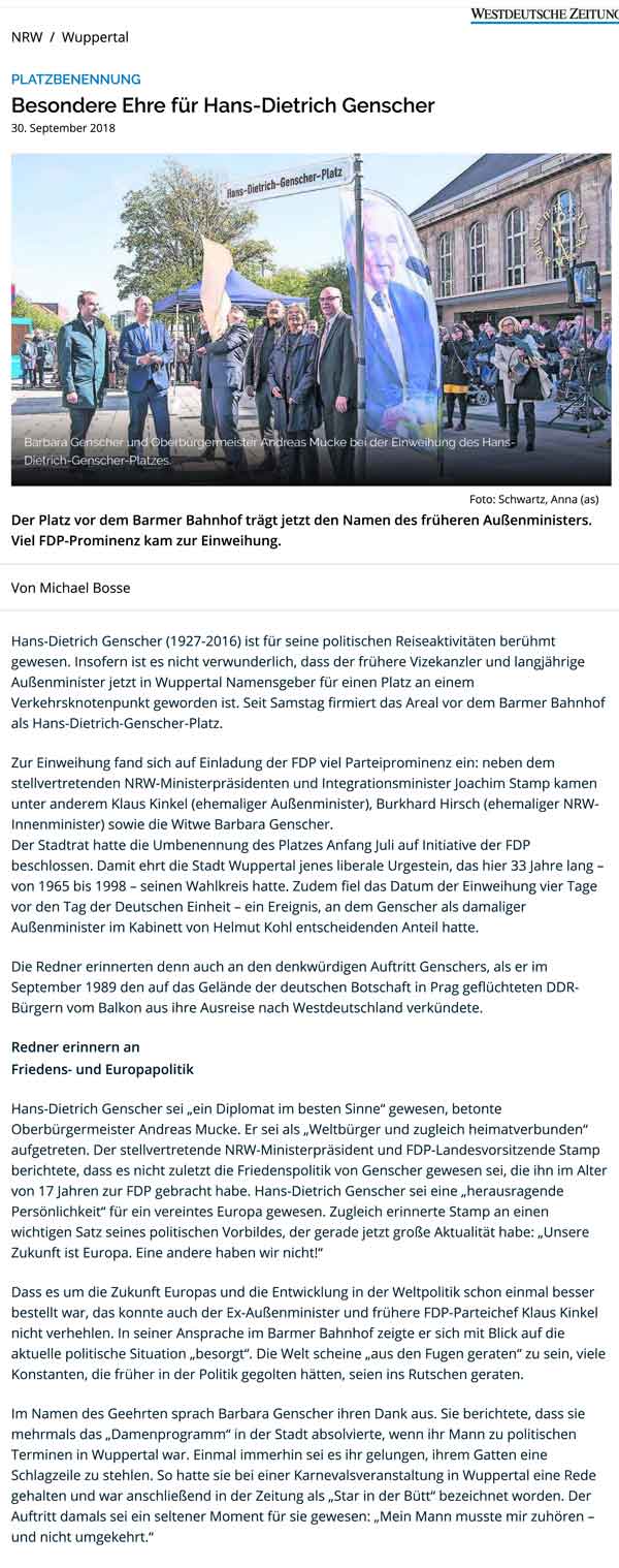 Westdeutsche Zeiung, 30. September 2018